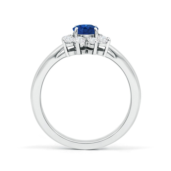 5mm AAA Tapered Shank Sapphire and Diamond Flower Ring in White Gold product image