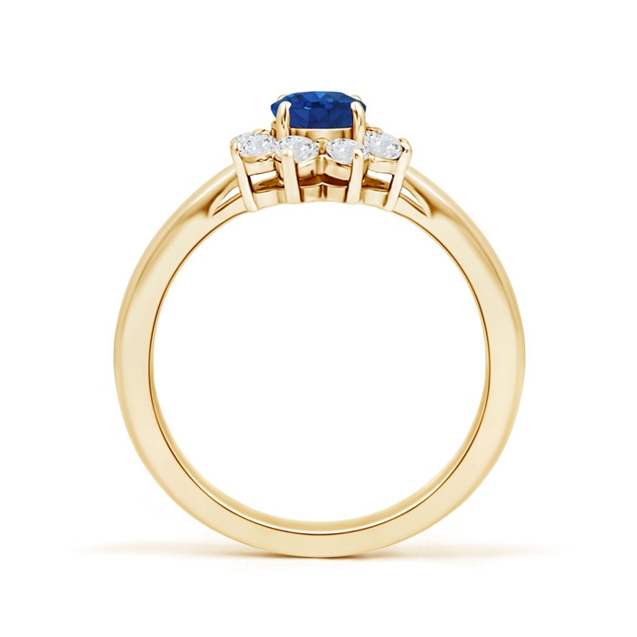 5mm AAA Tapered Shank Sapphire and Diamond Flower Ring in Yellow Gold product image