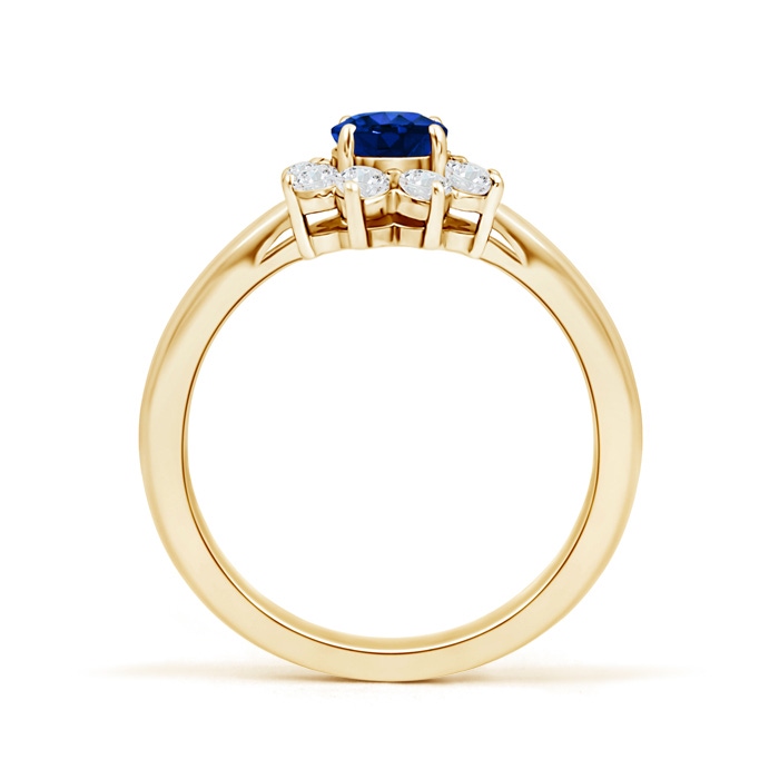5mm AAAA Tapered Shank Sapphire and Diamond Flower Ring in Yellow Gold product image