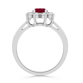 Tapered Shank Ruby and Diamond Flower Ring