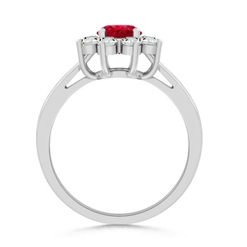 5mm AAA Tapered Shank Ruby and Diamond Flower Ring in White Gold product image