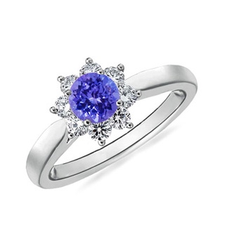 5mm AAAA Tapered Shank Tanzanite and Diamond Flower Ring in White Gold