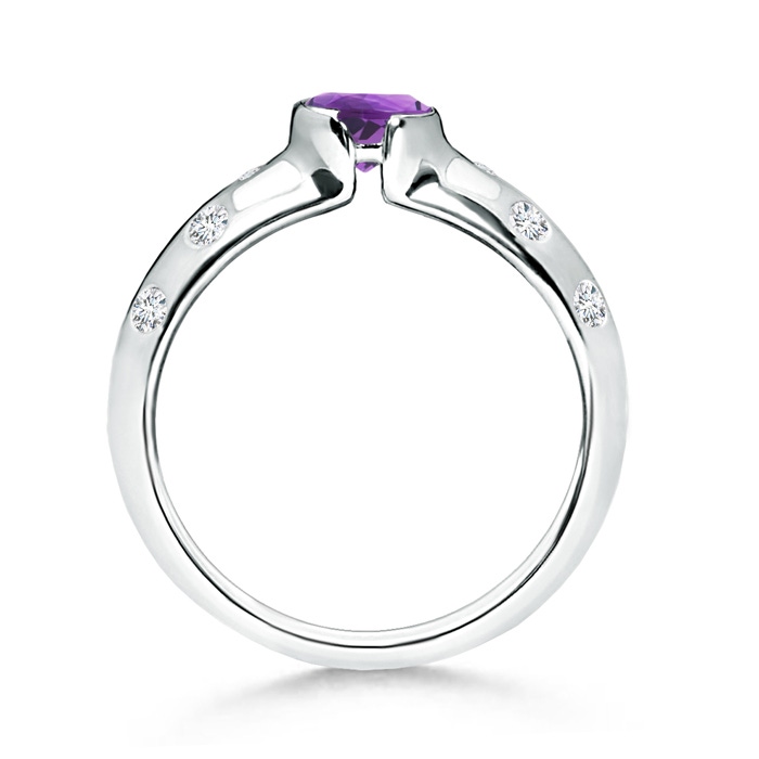 5mm AAA Semi Bezel Dome Amethyst Ring with Diamond Accents in White Gold product image