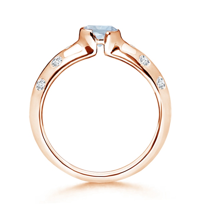 5mm A Semi Bezel Dome Aquamarine Ring with Diamond Accents in Rose Gold product image