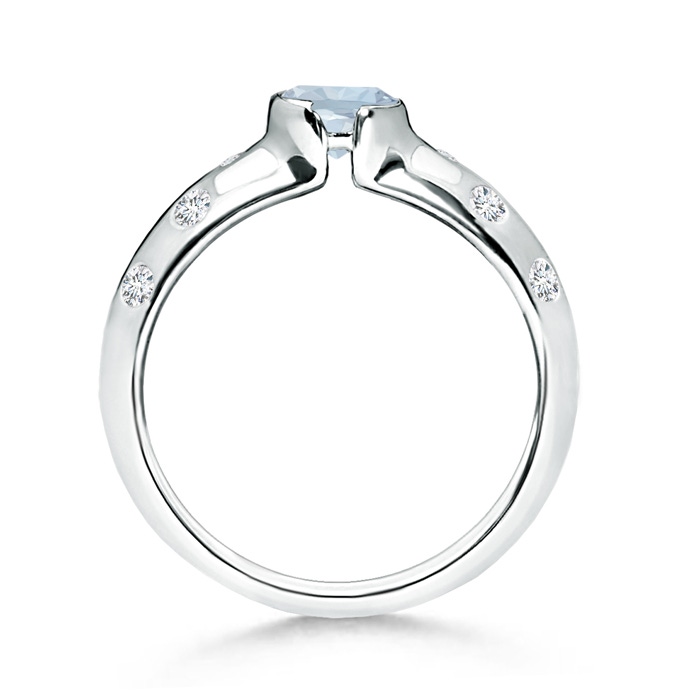 5mm A Semi Bezel Dome Aquamarine Ring with Diamond Accents in White Gold product image
