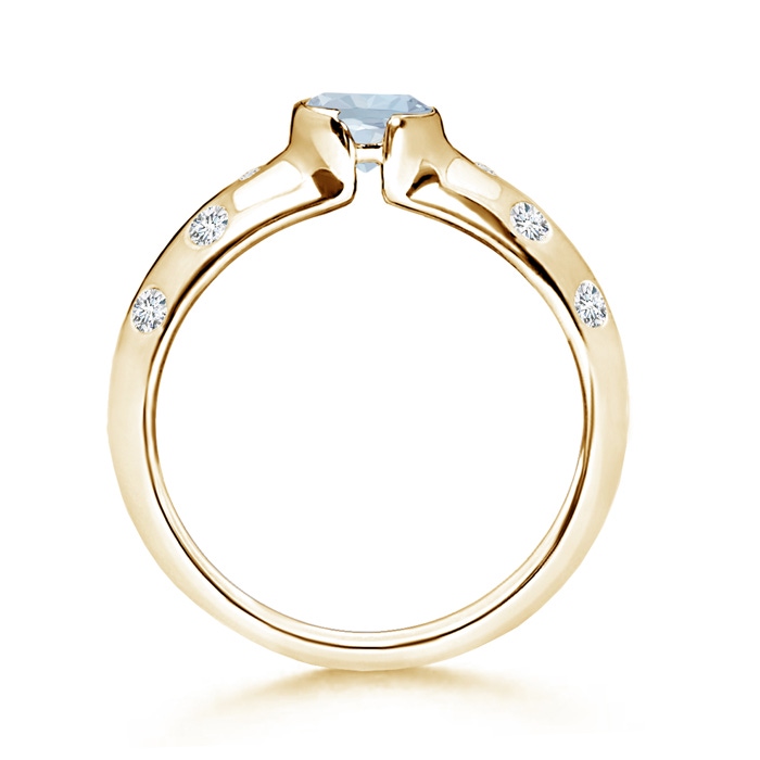 5mm A Semi Bezel Dome Aquamarine Ring with Diamond Accents in Yellow Gold product image