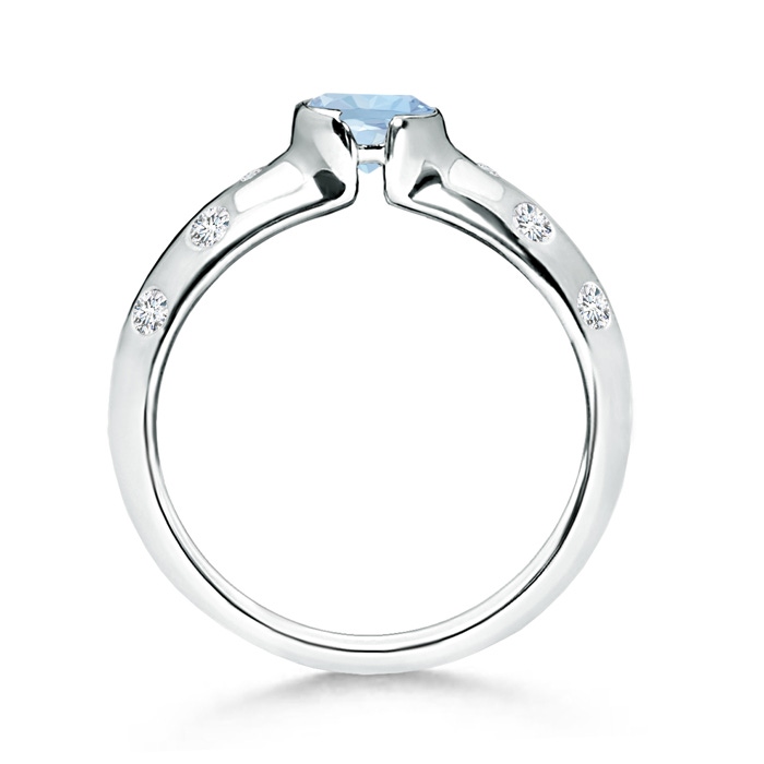 5mm AA Semi Bezel Dome Aquamarine Ring with Diamond Accents in White Gold product image