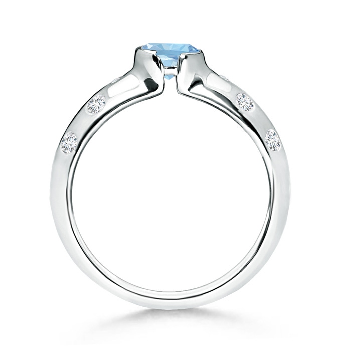 5mm AAA Semi Bezel Dome Aquamarine Ring with Diamond Accents in White Gold product image