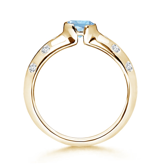5mm AAA Semi Bezel Dome Aquamarine Ring with Diamond Accents in Yellow Gold Product Image