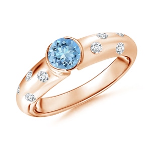 5mm AAAA Semi Bezel Dome Aquamarine Ring with Diamond Accents in Rose Gold