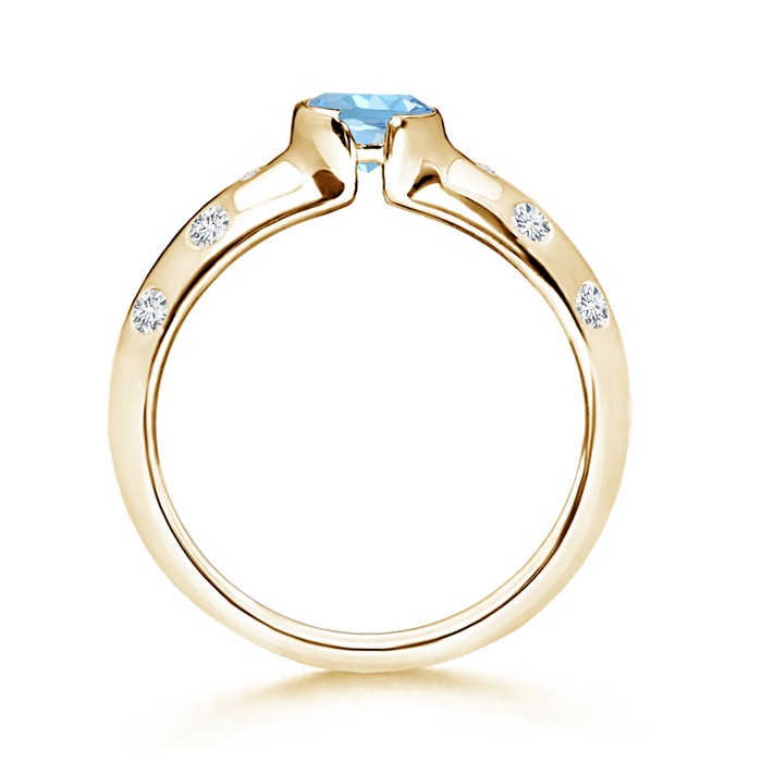 5mm AAAA Semi Bezel Dome Aquamarine Ring with Diamond Accents in Yellow Gold product image