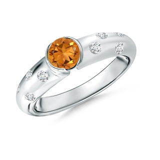 5mm AAA Semi Bezel Dome Citrine Ring with Diamond Accents in White Gold