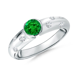 5mm AAAA Semi Bezel Dome Emerald Ring with Diamond Accents in P950 Platinum