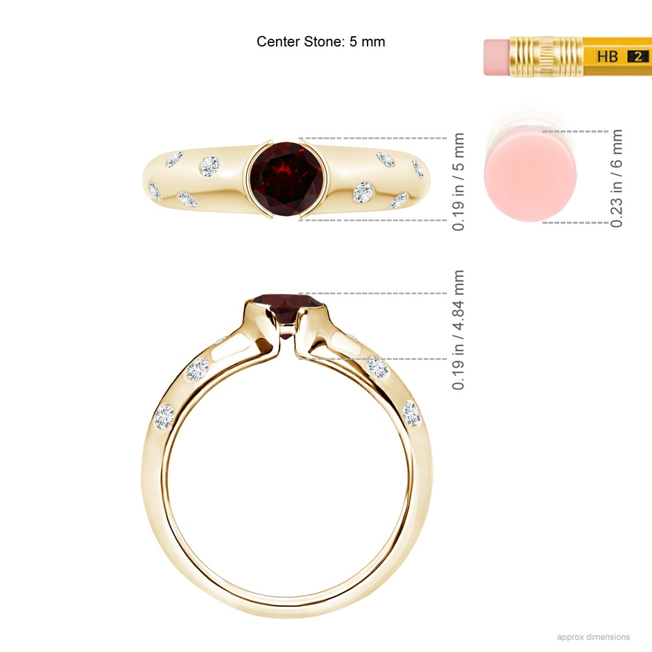 5mm A Semi Bezel Dome Garnet Ring with Diamond Accents in Yellow Gold ruler