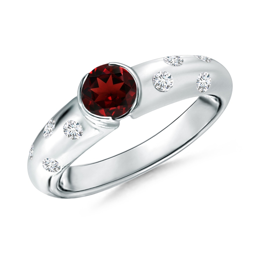 5mm AAA Semi Bezel Dome Garnet Ring with Diamond Accents in White Gold 