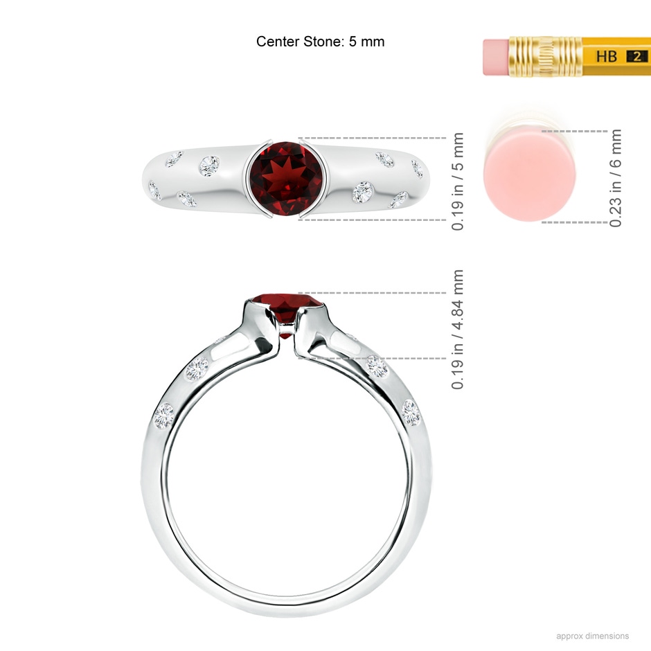 5mm AAA Semi Bezel Dome Garnet Ring with Diamond Accents in White Gold ruler
