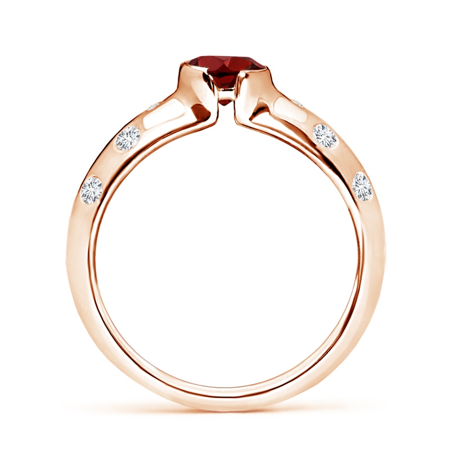 5mm AAAA Semi Bezel Dome Garnet Ring with Diamond Accents in Rose Gold side-1
