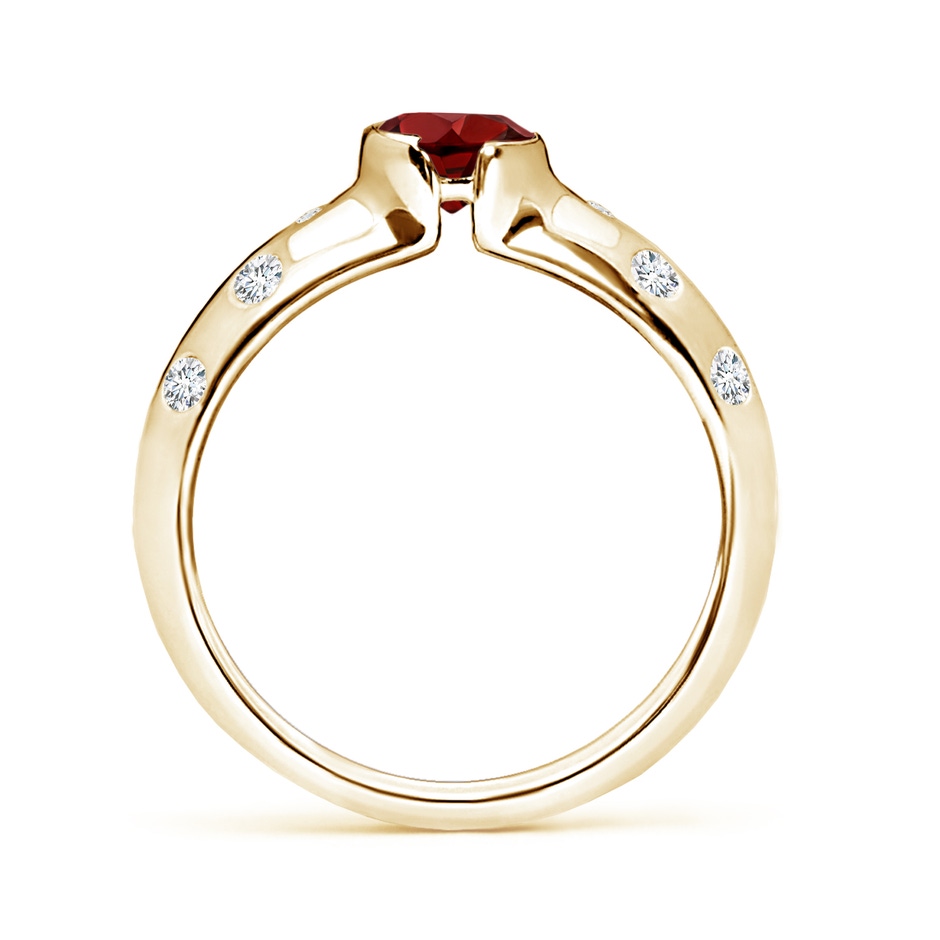 5mm AAAA Semi Bezel Dome Garnet Ring with Diamond Accents in Yellow Gold side-1