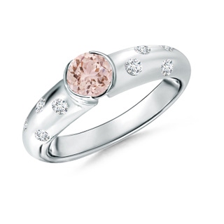 5mm AAA Semi Bezel Dome Morganite Ring with Diamond Accents in White Gold