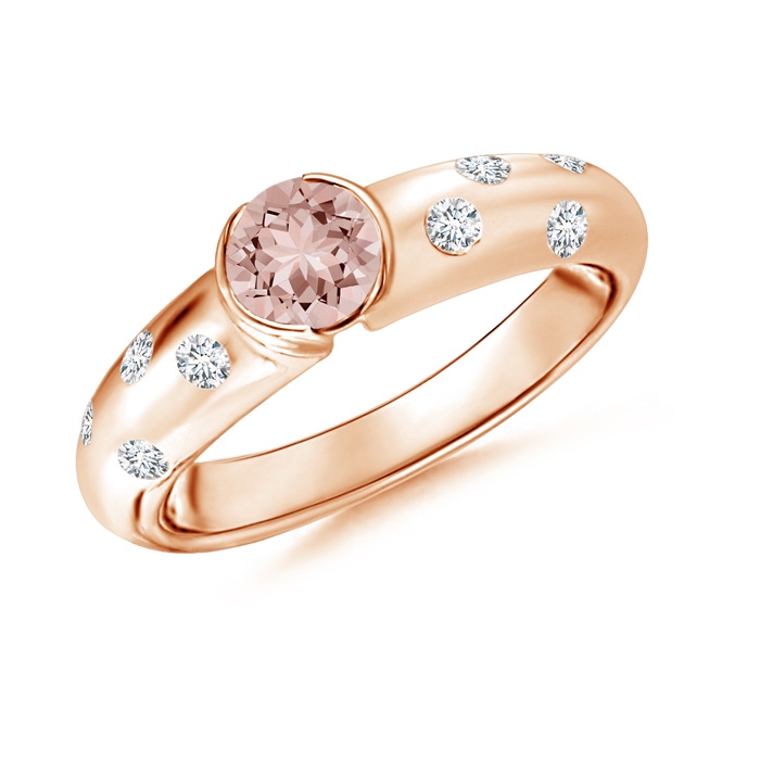 5mm AAAA Semi Bezel Dome Morganite Ring with Diamond Accents in Rose Gold 