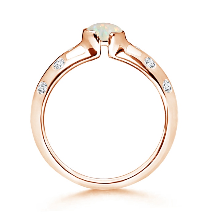5mm AAA Semi Bezel Dome Opal Ring with Diamond Accents in Rose Gold side-1