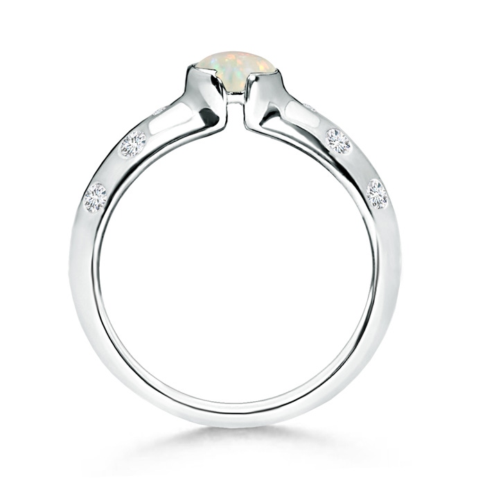 5mm AAA Semi Bezel Dome Opal Ring with Diamond Accents in White Gold side-1