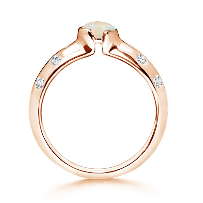 5mm AAAA Semi Bezel Dome Opal Ring with Diamond Accents in Rose Gold side-1