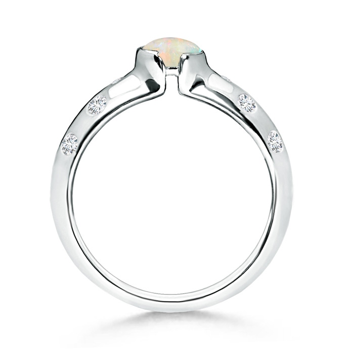 5mm AAAA Semi Bezel Dome Opal Ring with Diamond Accents in White Gold side-1