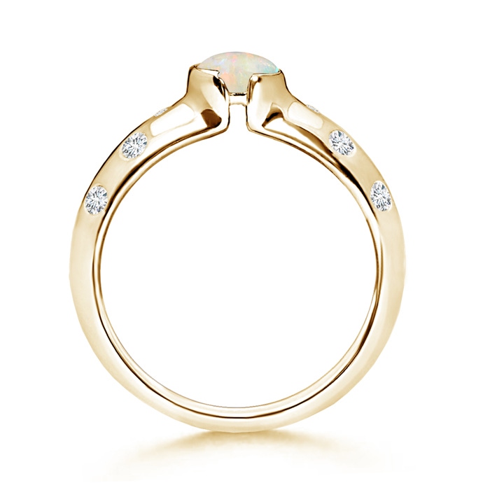 5mm AAAA Semi Bezel Dome Opal Ring with Diamond Accents in Yellow Gold side-1