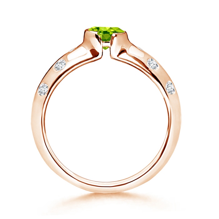 5mm AAA Semi Bezel Dome Peridot Ring with Diamond Accents in Rose Gold product image