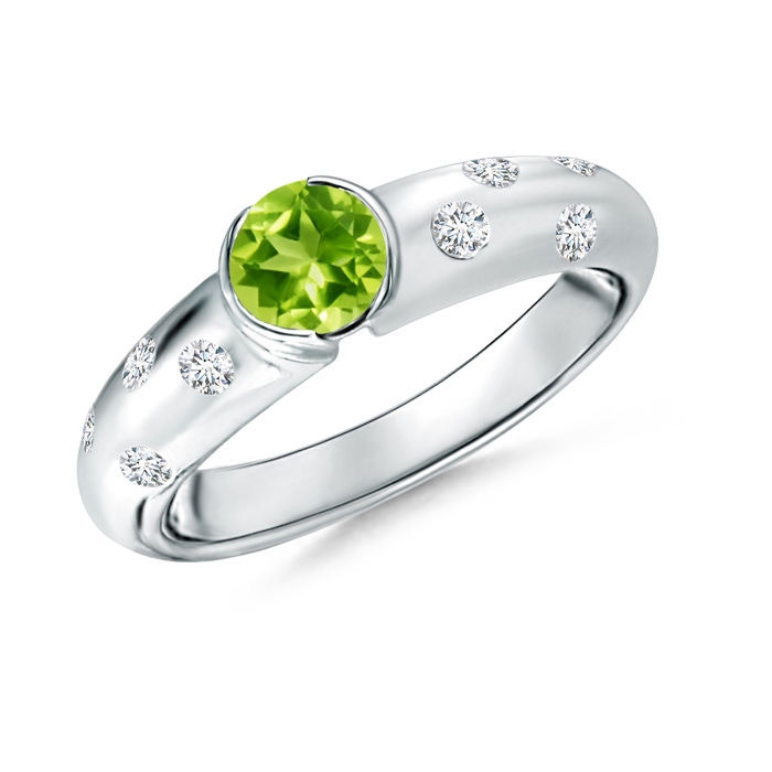 5mm AAA Semi Bezel Dome Peridot Ring with Diamond Accents in White Gold