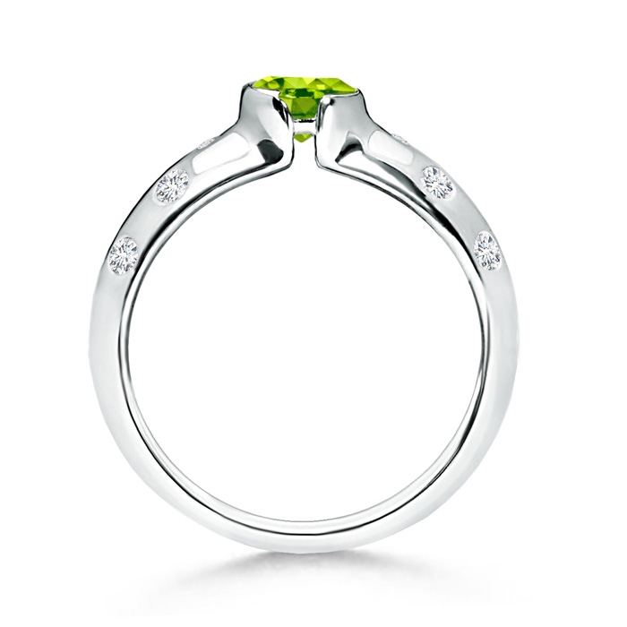 5mm AAA Semi Bezel Dome Peridot Ring with Diamond Accents in White Gold Product Image