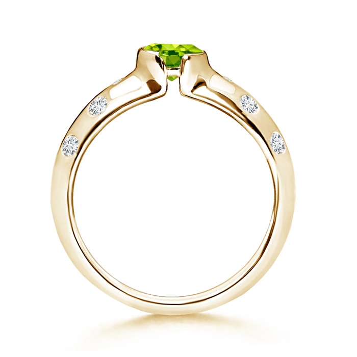 5mm AAA Semi Bezel Dome Peridot Ring with Diamond Accents in Yellow Gold product image