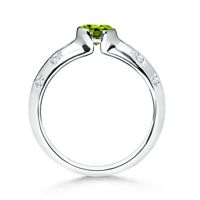 5mm AAAA Semi Bezel Dome Peridot Ring with Diamond Accents in P950 Platinum product image