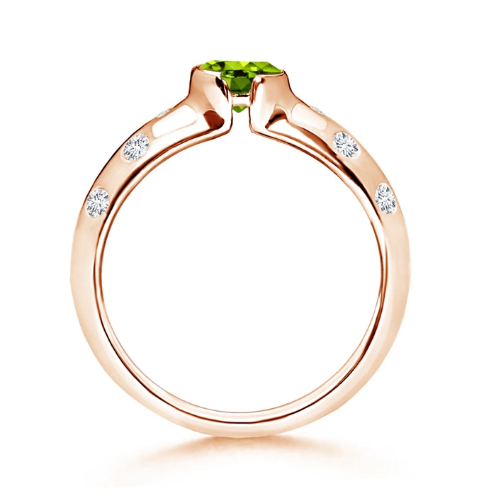 5mm AAAA Semi Bezel Dome Peridot Ring with Diamond Accents in Rose Gold product image