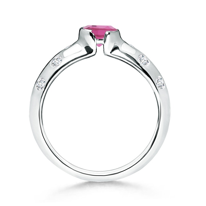 5mm AAA Semi Bezel Dome Pink Tourmaline Ring with Diamond Accents in White Gold Product Image