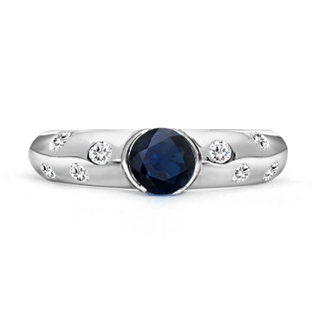 5mm A Semi Bezel Dome Blue Sapphire Ring with Diamond Accents in White Gold product image