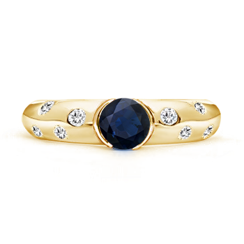 5mm A Semi Bezel Dome Blue Sapphire Ring with Diamond Accents in Yellow Gold product image