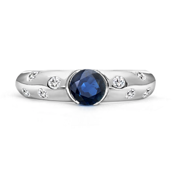 5mm AA Semi Bezel Dome Blue Sapphire Ring with Diamond Accents in P950 Platinum product image