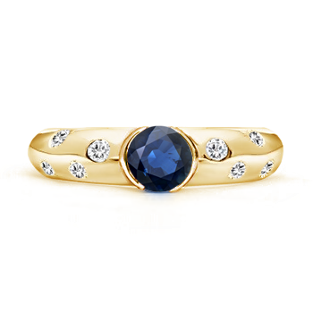 5mm AA Semi Bezel Dome Blue Sapphire Ring with Diamond Accents in Yellow Gold product image