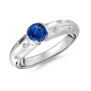 5mm AAA Semi Bezel Dome Blue Sapphire Ring with Diamond Accents in White Gold
