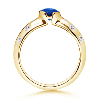5mm AAA Semi Bezel Dome Blue Sapphire Ring with Diamond Accents in Yellow Gold product image