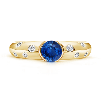 5mm AAA Semi Bezel Dome Blue Sapphire Ring with Diamond Accents in Yellow Gold product image