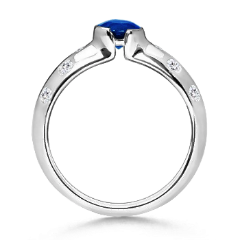 5mm AAAA Semi Bezel Dome Blue Sapphire Ring with Diamond Accents in P950 Platinum product image