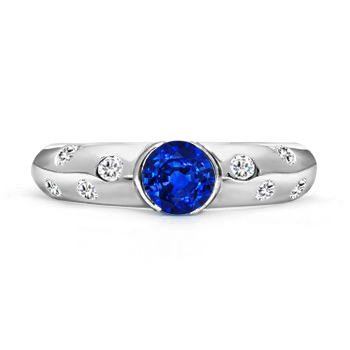 5mm AAAA Semi Bezel Dome Blue Sapphire Ring with Diamond Accents in P950 Platinum product image
