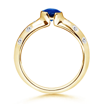 5mm AAAA Semi Bezel Dome Blue Sapphire Ring with Diamond Accents in Yellow Gold product image