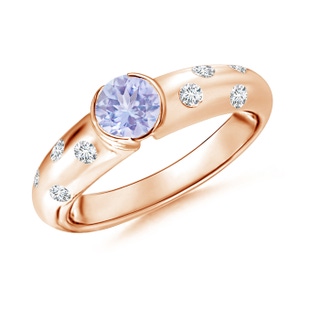 5mm A Semi Bezel Dome Tanzanite Ring with Diamond Accents in 10K Rose Gold