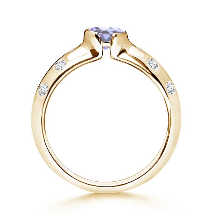 5mm A Semi Bezel Dome Tanzanite Ring with Diamond Accents in Yellow Gold side-1