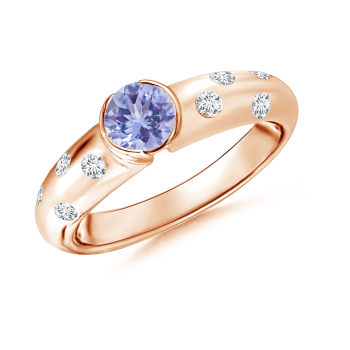 5mm AA Semi Bezel Dome Tanzanite Ring with Diamond Accents in Rose Gold 