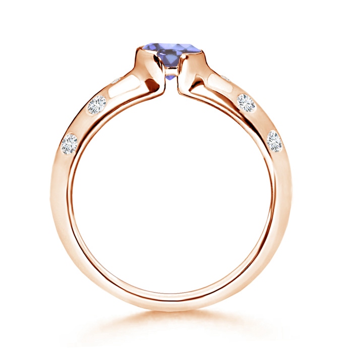 5mm AA Semi Bezel Dome Tanzanite Ring with Diamond Accents in Rose Gold side-1